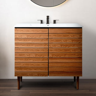 Aubert Thick Linear Slat Modern Farmhouse 2-Shelf Bath Vanity Cabinet Only (Sink Basin not Included)