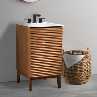 Calandre Thin Linear Slat Modern Farmhouse 2-Shelf Bath Vanity Cabinet Only (Sink Basin not Included) - JONATHAN Y