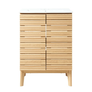 Calandre Thin Linear Slat Modern Farmhouse 2-Shelf Bath Vanity Cabinet Only (Sink Basin not Included) - JONATHAN Y