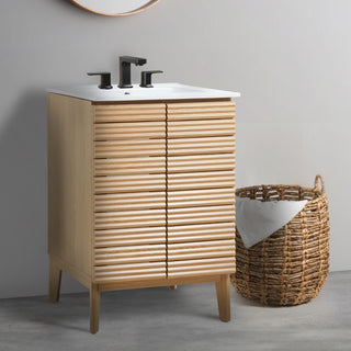 Calandre Thin Linear Slat Modern Farmhouse 2-Shelf Bath Vanity Cabinet Only (Sink Basin not Included) - JONATHAN Y