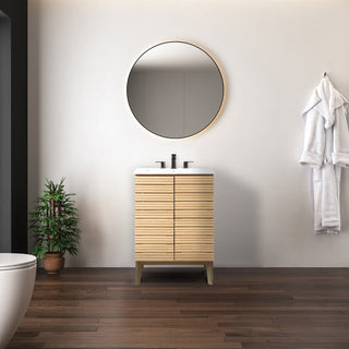 Calandre Thin Linear Slat Modern Farmhouse 2-Shelf Bath Vanity Cabinet Only (Sink Basin not Included) - JONATHAN Y