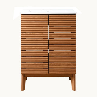 Calandre Thin Linear Slat Modern Farmhouse 2-Shelf Bath Vanity Cabinet Only (Sink Basin not Included) - JONATHAN Y
