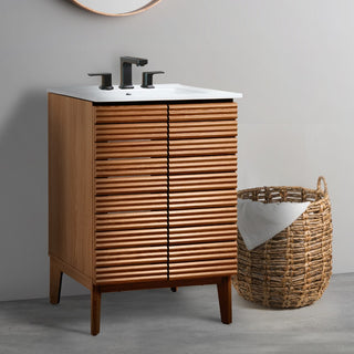 Calandre Thin Linear Slat Modern Farmhouse 2-Shelf Bath Vanity Cabinet Only (Sink Basin not Included) - JONATHAN Y