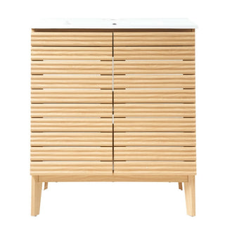 Calandre Thin Linear Slat Modern Farmhouse 2-Shelf Bath Vanity Cabinet Only (Sink Basin not Included)