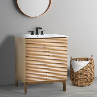 Calandre Thin Linear Slat Modern Farmhouse 2-Shelf Bath Vanity Cabinet Only (Sink Basin not Included)