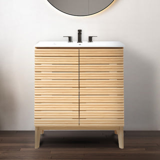 Calandre Thin Linear Slat Modern Farmhouse 2-Shelf Bath Vanity Cabinet Only (Sink Basin not Included)