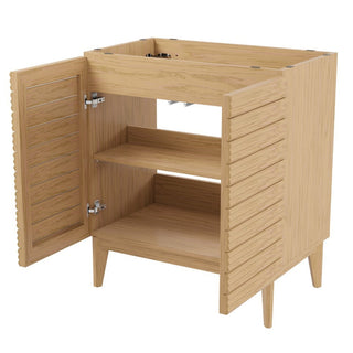 Calandre Thin Linear Slat Modern Farmhouse 2-Shelf Bath Vanity Cabinet Only (Sink Basin not Included)