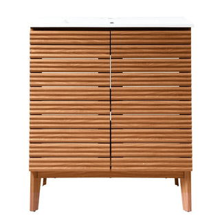 Calandre Thin Linear Slat Modern Farmhouse 2-Shelf Bath Vanity Cabinet Only (Sink Basin not Included)