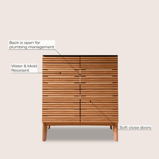 Calandre Thin Linear Slat Modern Farmhouse 2-Shelf Bath Vanity Cabinet Only (Sink Basin not Included)