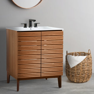 Calandre Thin Linear Slat Modern Farmhouse 2-Shelf Bath Vanity Cabinet Only (Sink Basin not Included)