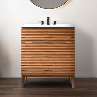 Calandre Thin Linear Slat Modern Farmhouse 2-Shelf Bath Vanity Cabinet Only (Sink Basin not Included)