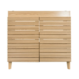Calandre Thin Linear Slat Modern Farmhouse 2-Shelf Bath Vanity Cabinet Only (Sink Basin not Included)