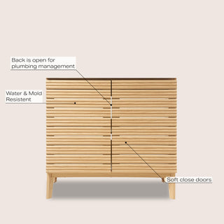 Calandre Thin Linear Slat Modern Farmhouse 2-Shelf Bath Vanity Cabinet Only (Sink Basin not Included)
