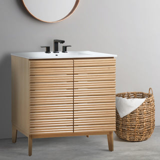 Calandre Thin Linear Slat Modern Farmhouse 2-Shelf Bath Vanity Cabinet Only (Sink Basin not Included)