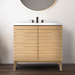 Calandre Thin Linear Slat Modern Farmhouse 2-Shelf Bath Vanity Cabinet Only (Sink Basin not Included)