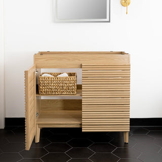 Calandre Thin Linear Slat Modern Farmhouse 2-Shelf Bath Vanity Cabinet Only (Sink Basin not Included)
