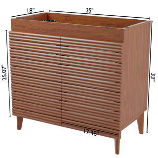 Calandre Thin Linear Slat Modern Farmhouse 2-Shelf Bath Vanity Cabinet Only (Sink Basin not Included)