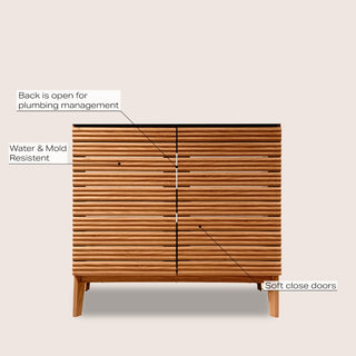 Calandre Thin Linear Slat Modern Farmhouse 2-Shelf Bath Vanity Cabinet Only (Sink Basin not Included)