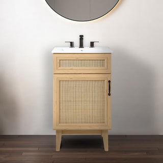 Javer Rattan Modern Farmhouse 2-Shelf Bath Vanity Cabinet Only (Sink Basin not Included) - JONATHAN Y