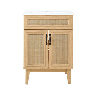 Javer Rattan Modern Farmhouse 2-Shelf Bath Vanity Cabinet Only (Sink Basin not Included) - JONATHAN Y