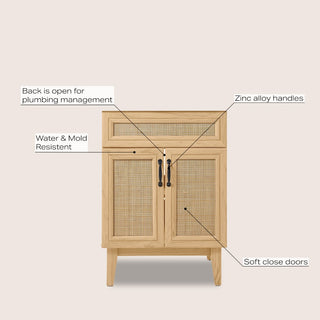 Javer Rattan Modern Farmhouse 2-Shelf Bath Vanity Cabinet Only (Sink Basin not Included)