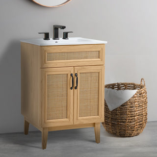 Javer Rattan Modern Farmhouse 2-Shelf Bath Vanity Cabinet Only (Sink Basin not Included) - JONATHAN Y