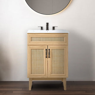 Javer Rattan Modern Farmhouse 2-Shelf Bath Vanity Cabinet Only (Sink Basin not Included)