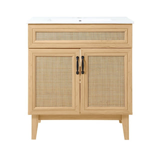 Javer Rattan Modern Farmhouse 2-Shelf Bath Vanity Cabinet Only (Sink Basin not Included)
