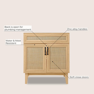 Javer Rattan Modern Farmhouse 2-Shelf Bath Vanity Cabinet Only (Sink Basin not Included)