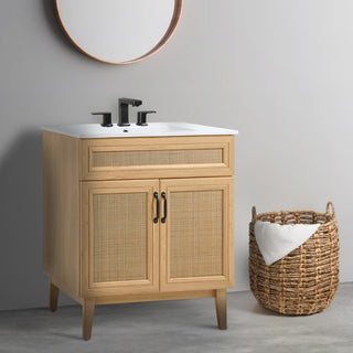 Javer Rattan Modern Farmhouse 2-Shelf Bath Vanity Cabinet Only (Sink Basin not Included)