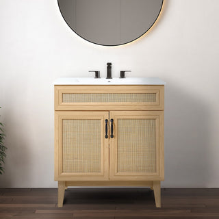 Javer Rattan Modern Farmhouse 2-Shelf Bath Vanity Cabinet Only (Sink Basin not Included)