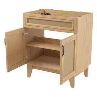 Javer Rattan Modern Farmhouse 2-Shelf Bath Vanity Cabinet Only (Sink Basin not Included)