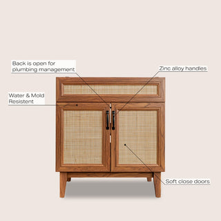 Javer Rattan Modern Farmhouse 2-Shelf Bath Vanity Cabinet Only (Sink Basin not Included)