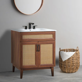 Javer Rattan Modern Farmhouse 2-Shelf Bath Vanity Cabinet Only (Sink Basin not Included)