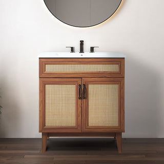Javer Rattan Modern Farmhouse 2-Shelf Bath Vanity Cabinet Only (Sink Basin not Included)