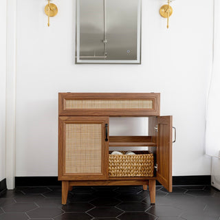 Javer Rattan Modern Farmhouse 2-Shelf Bath Vanity Cabinet Only (Sink Basin not Included)
