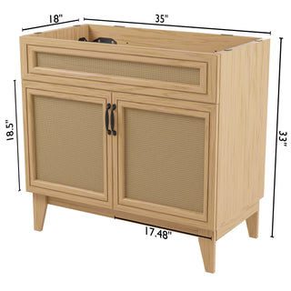 Javer Rattan Modern Farmhouse 2-Shelf Bath Vanity Cabinet Only (Sink Basin not Included)
