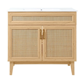 Javer Rattan Modern Farmhouse 2-Shelf Bath Vanity Cabinet Only (Sink Basin not Included)