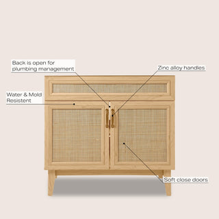 Javer Rattan Modern Farmhouse 2-Shelf Bath Vanity Cabinet Only (Sink Basin not Included)