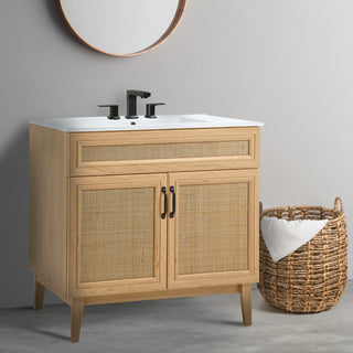 Javer Rattan Modern Farmhouse 2-Shelf Bath Vanity Cabinet Only (Sink Basin not Included)