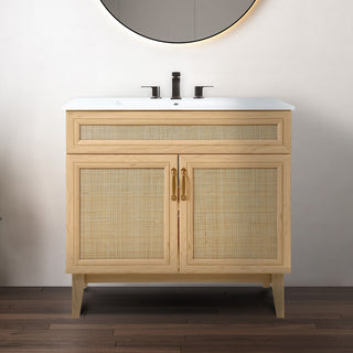 Javer Rattan Modern Farmhouse 2-Shelf Bath Vanity Cabinet Only (Sink Basin not Included)