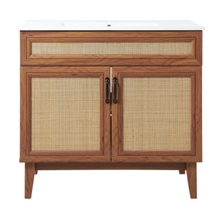 Javer Rattan Modern Farmhouse 2-Shelf Bath Vanity Cabinet Only (Sink Basin not Included)
