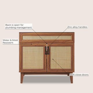 Javer Rattan Modern Farmhouse 2-Shelf Bath Vanity Cabinet Only (Sink Basin not Included)
