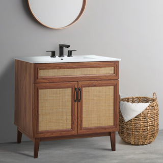 Javer Rattan Modern Farmhouse 2-Shelf Bath Vanity Cabinet Only (Sink Basin not Included)