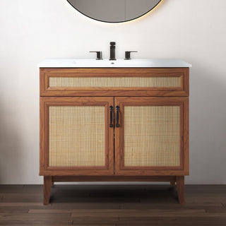 Javer Rattan Modern Farmhouse 2-Shelf Bath Vanity Cabinet Only (Sink Basin not Included)