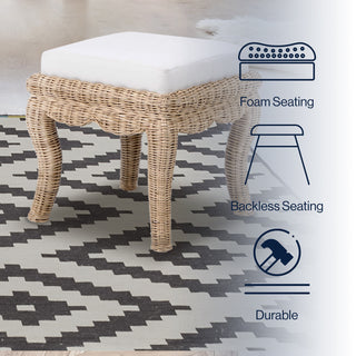 Rowan 19.7" Bohemian Designer Woven Rattan/Wood Vanity Stool - JONATHAN Y