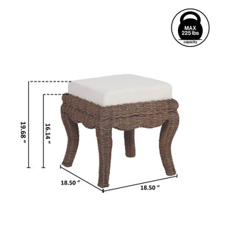 Rowan 19.7" Bohemian Designer Woven Rattan/Wood Vanity Stool - JONATHAN Y