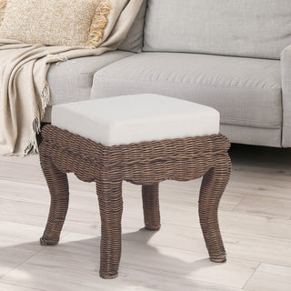 Rowan 19.7" Bohemian Designer Woven Rattan/Wood Vanity Stool - JONATHAN Y