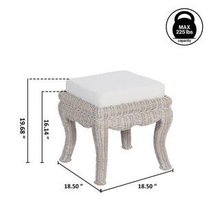 Rowan 19.7" Bohemian Designer Woven Rattan/Wood Vanity Stool - JONATHAN Y