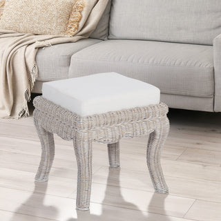 Rowan 19.7" Bohemian Designer Woven Rattan/Wood Vanity Stool - JONATHAN Y